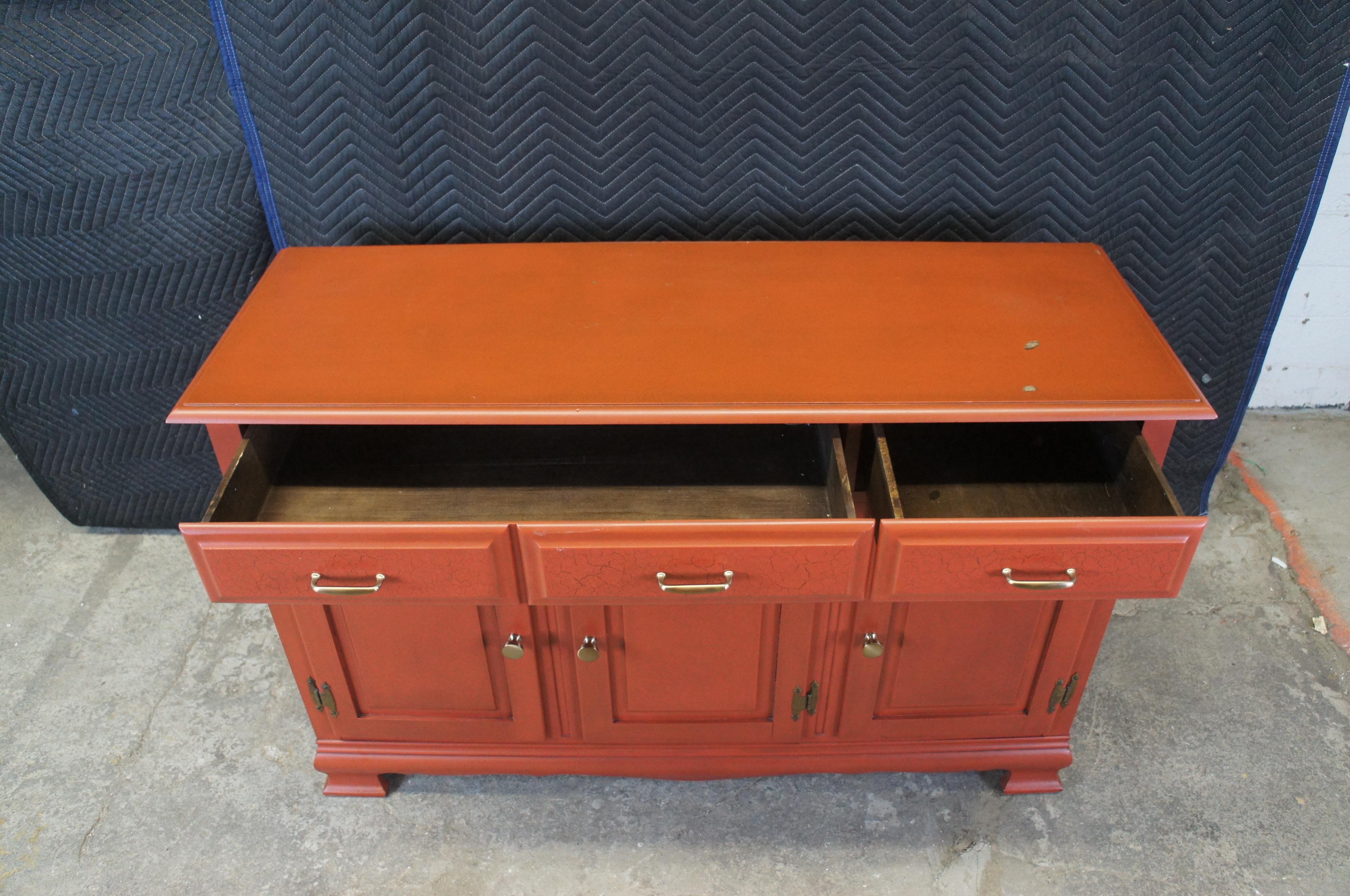 Hardwood Vintage Red Country Farmhouse Buffet Cabinet Credenza Sideboard Console For Sale