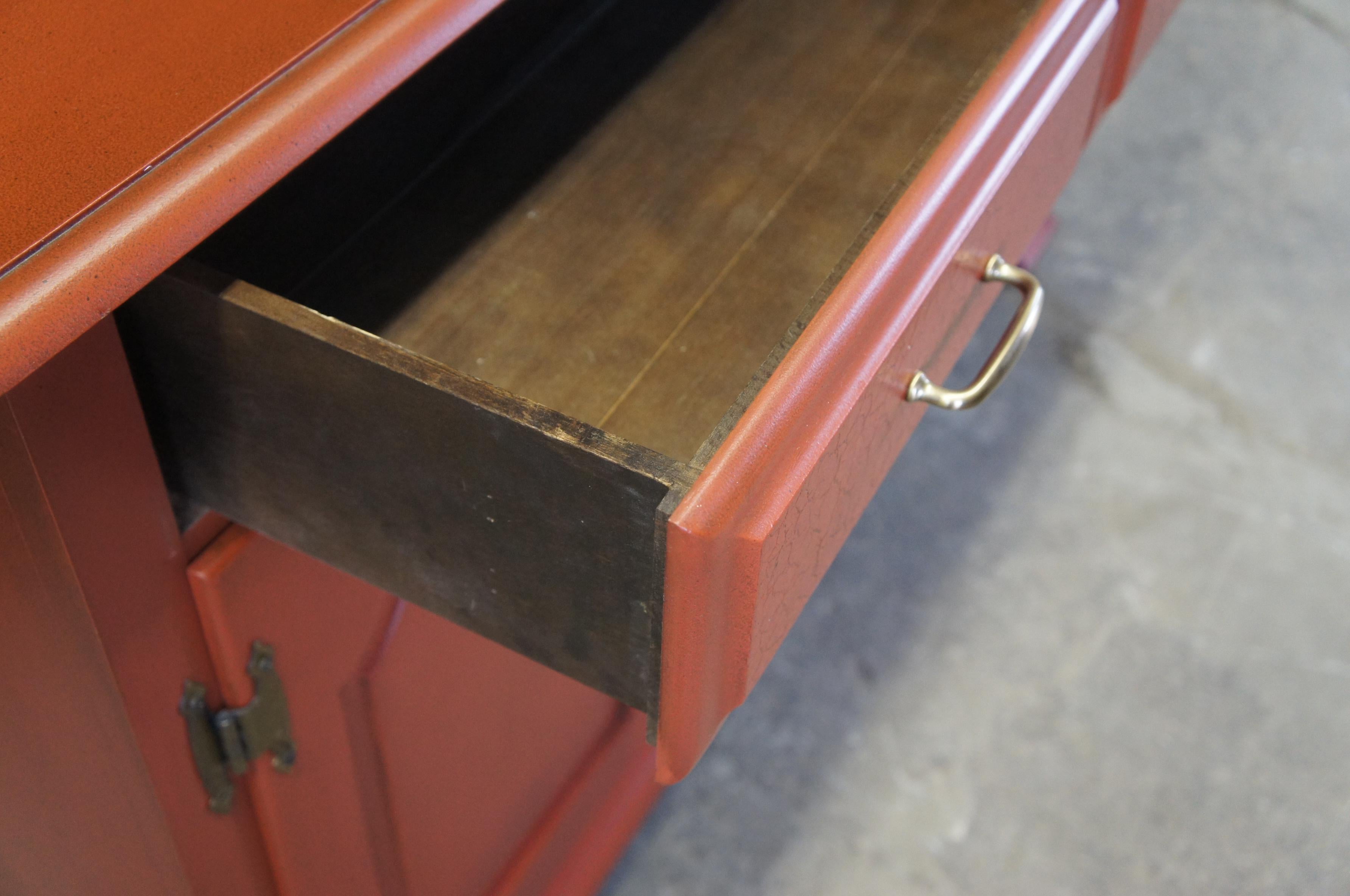 Vintage Red Country Farmhouse Buffet Cabinet Credenza Sideboard Console For Sale 1