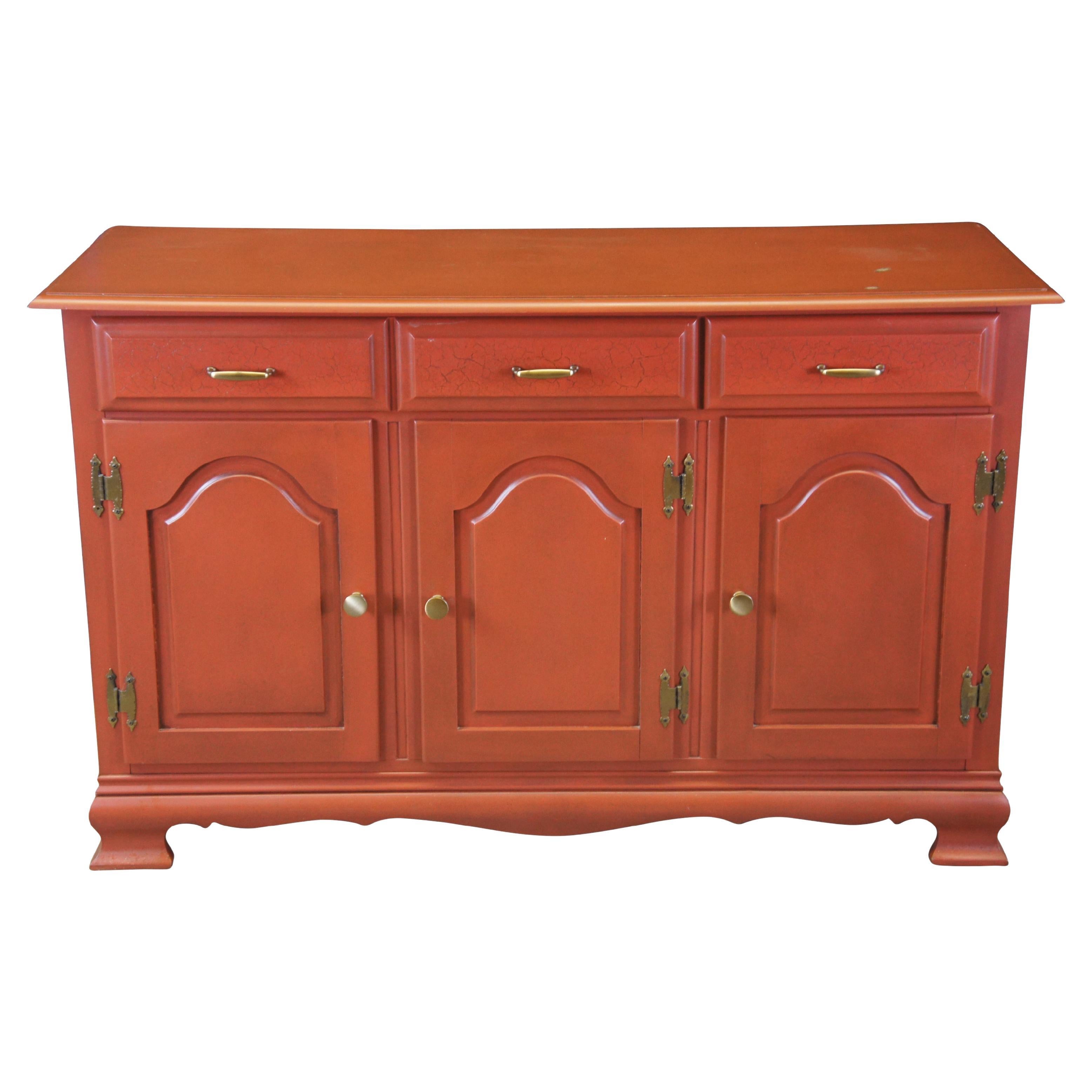 Vintage Red Country Farmhouse Buffet Cabinet Credenza Sideboard Console For Sale
