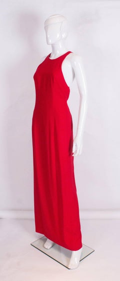 Vintage Red Crepe Column Dress with Cut Out Back