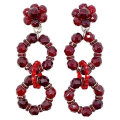 Vintage Red Crystal Cascade Statement Earrings 1960s