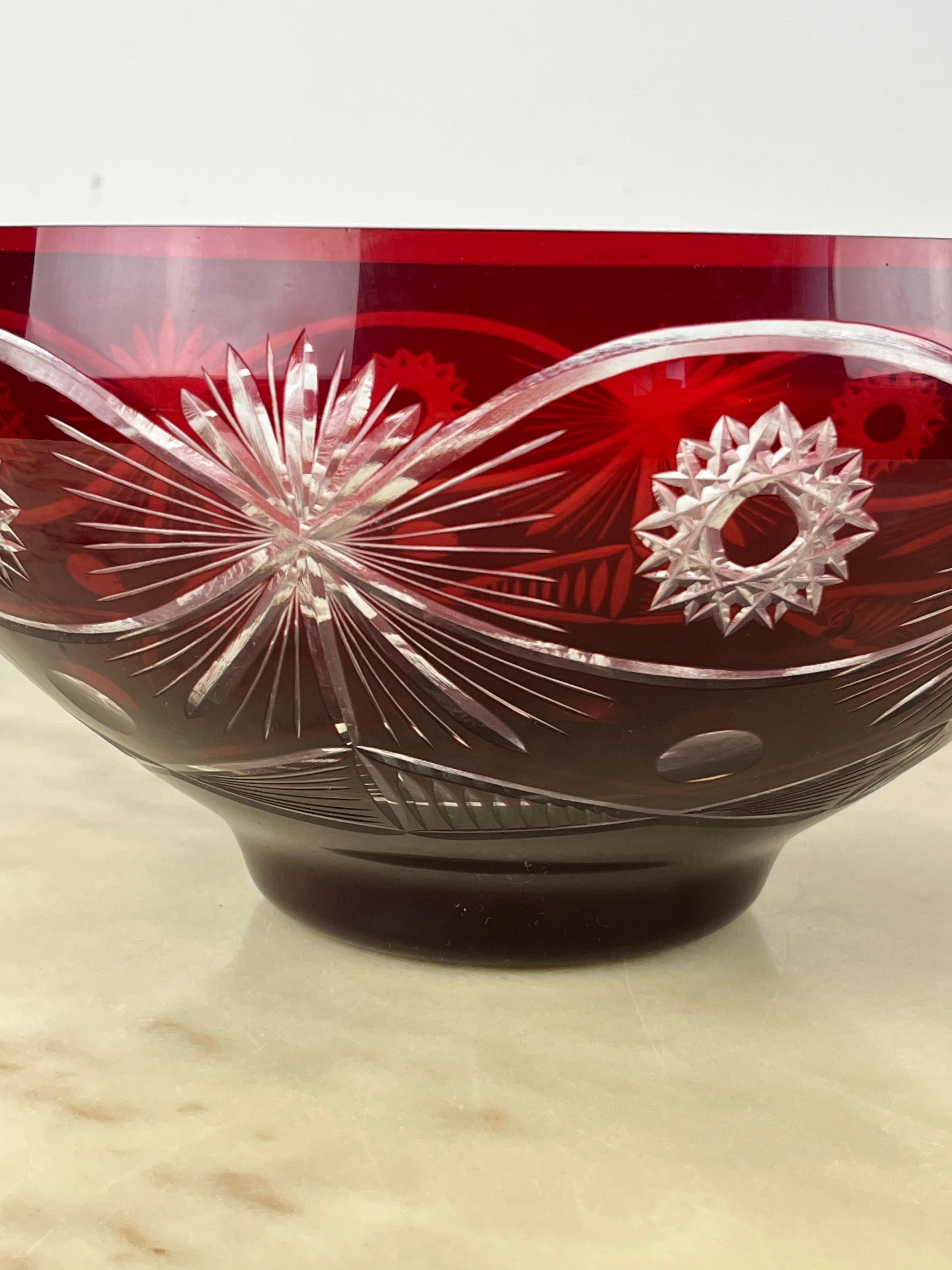 Italian Vintage Red Crystal Centrepiece, Italy, 1980s For Sale