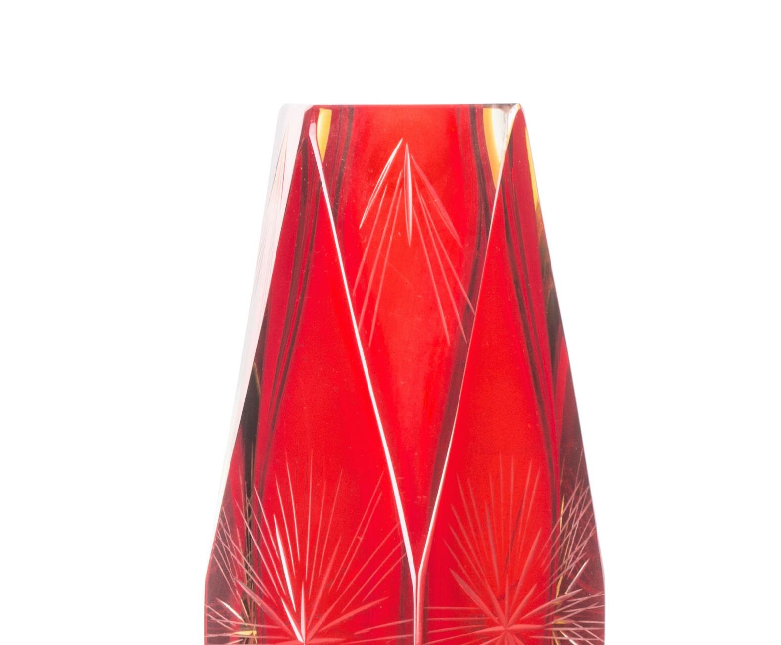 Italian Vintage Red Crystal Vase, Italy, 1970s For Sale