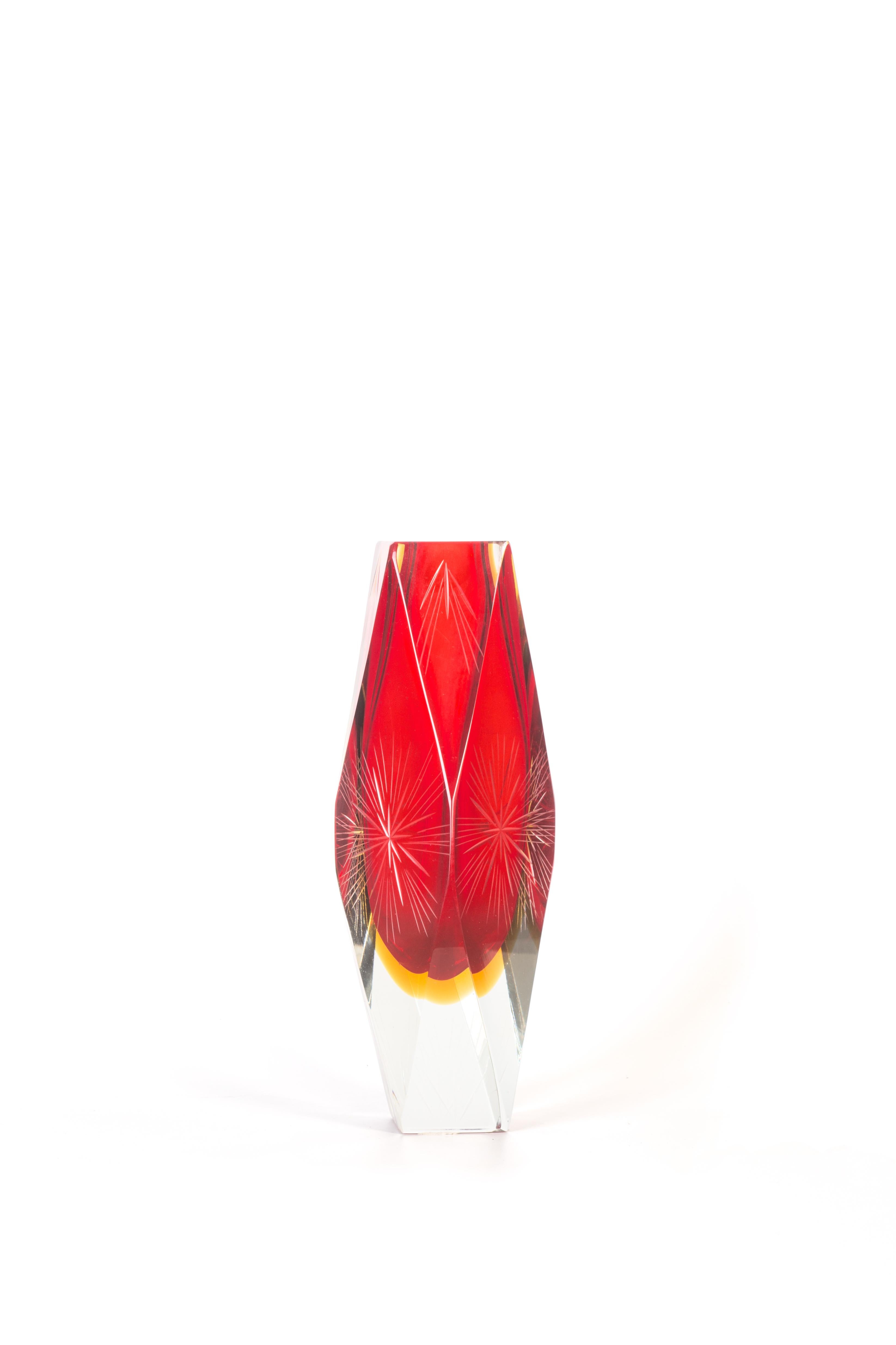 Late 20th Century Vintage Red Crystal Vase, Italy, 1970s For Sale
