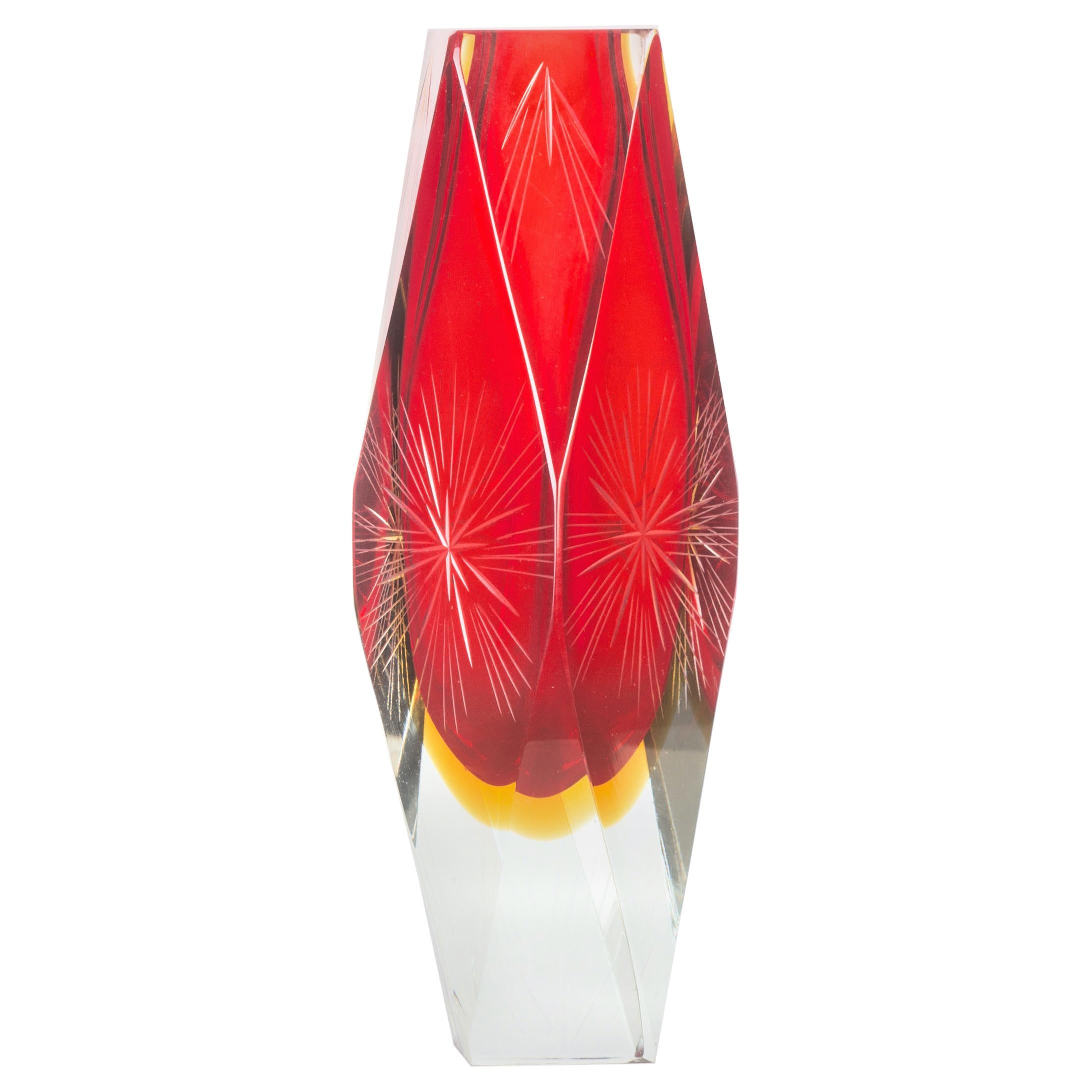 Vintage Red Crystal Vase, Italy, 1970s For Sale