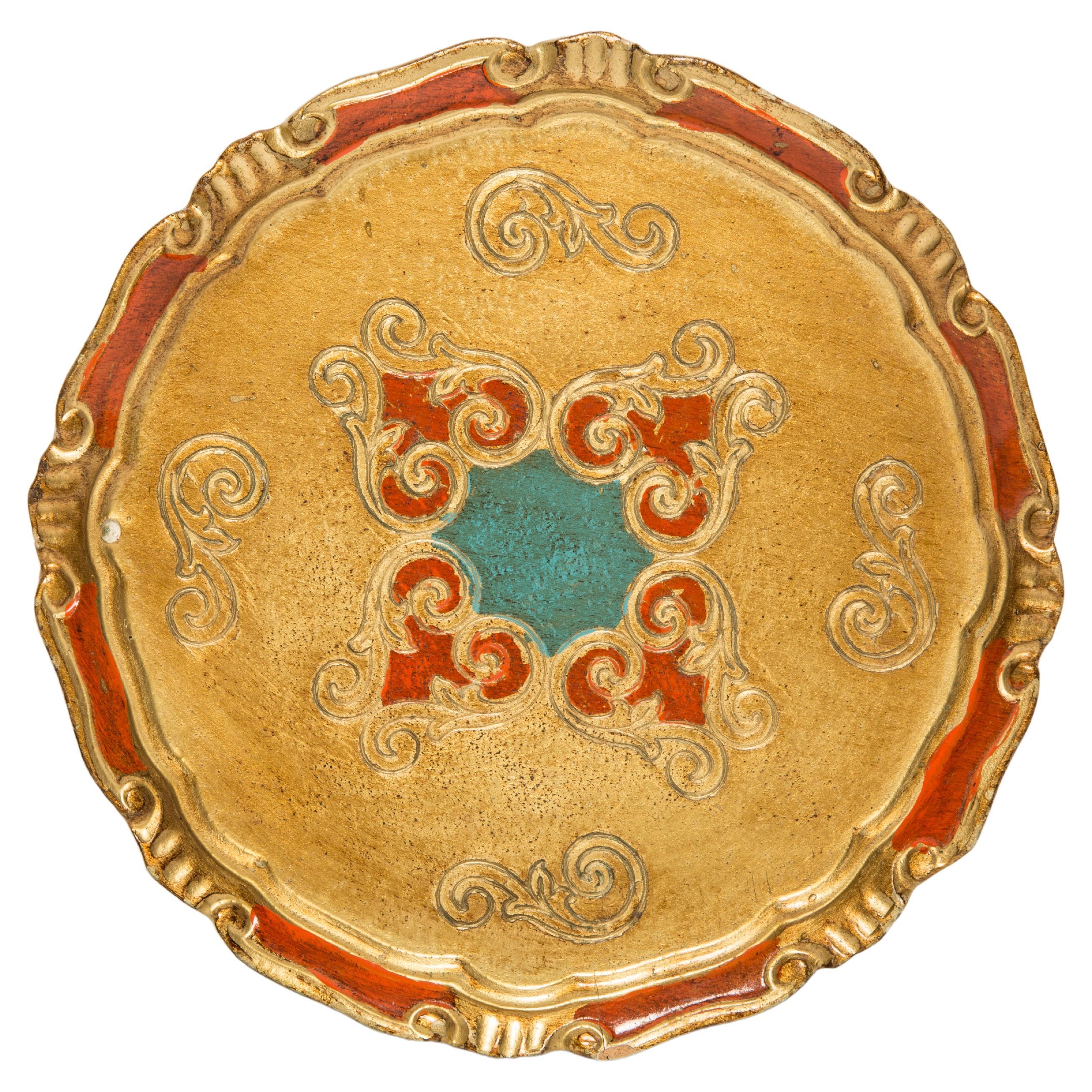 Vintage Red Decorative Wood Plate, Italy, 1960s