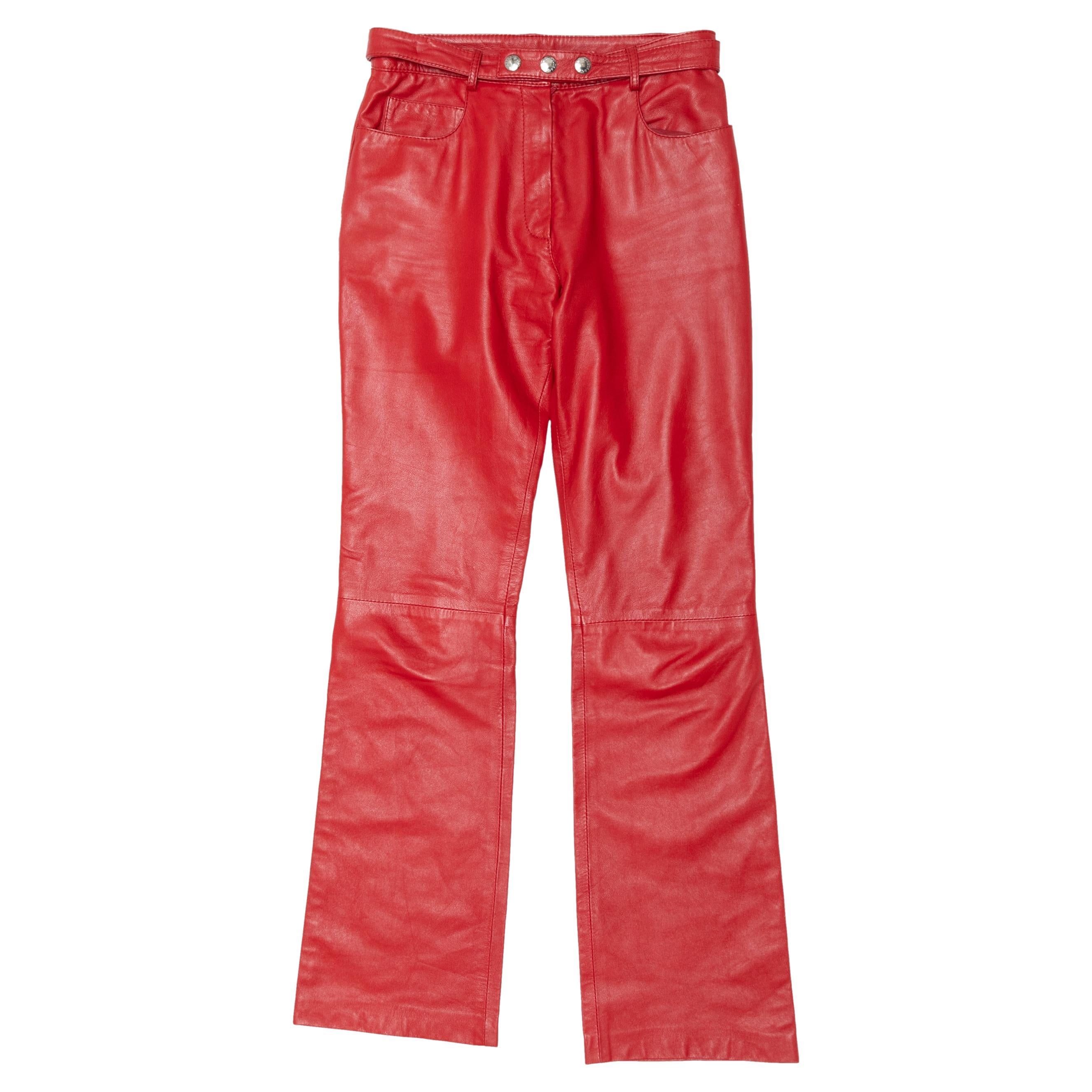 Vintage Red Dolce & Gabbana Leather Pants Size US S/M For Sale
