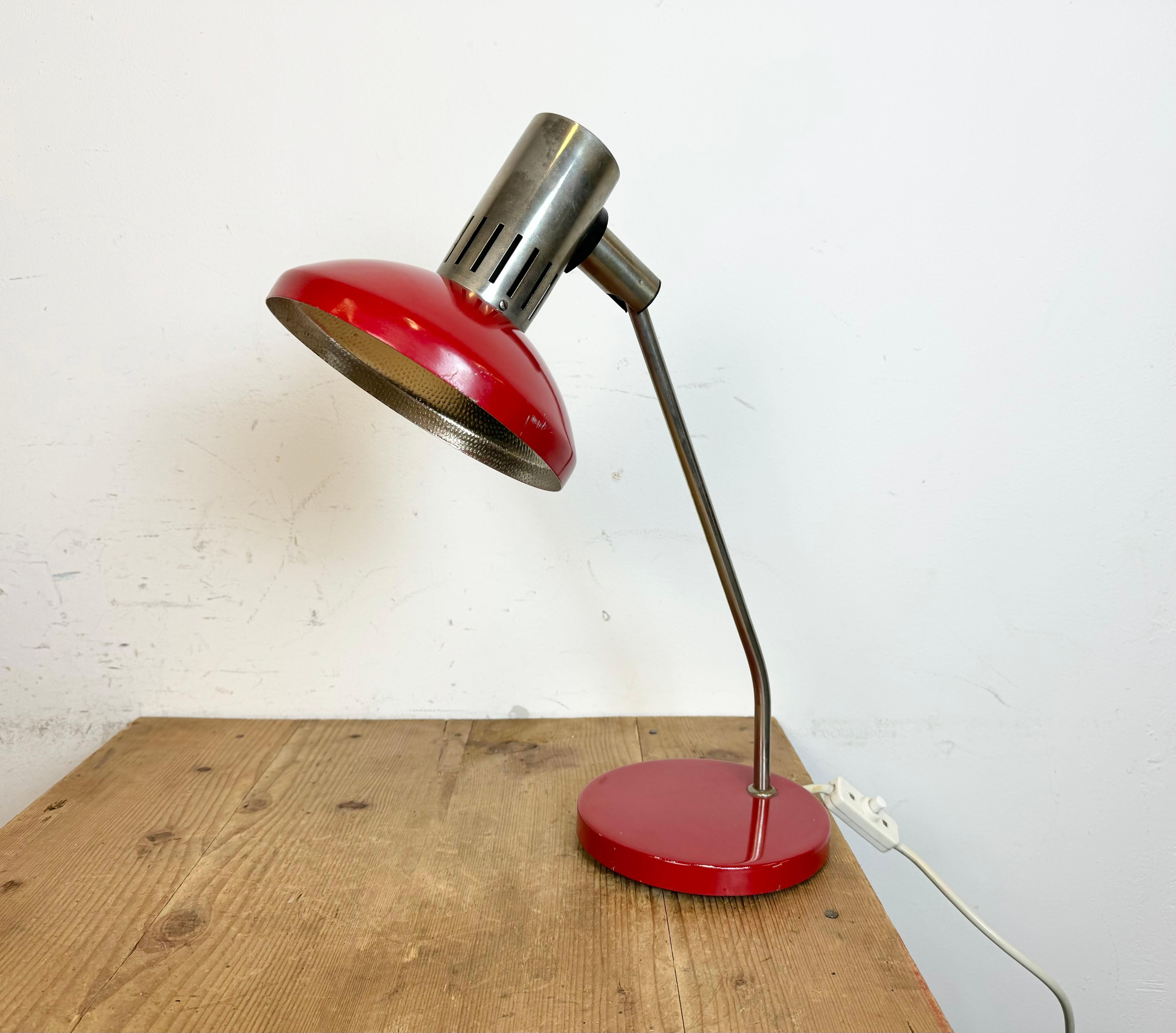 Industrial Vintage Red East German Table Lamp from AKA Leuchten, 1970s For Sale