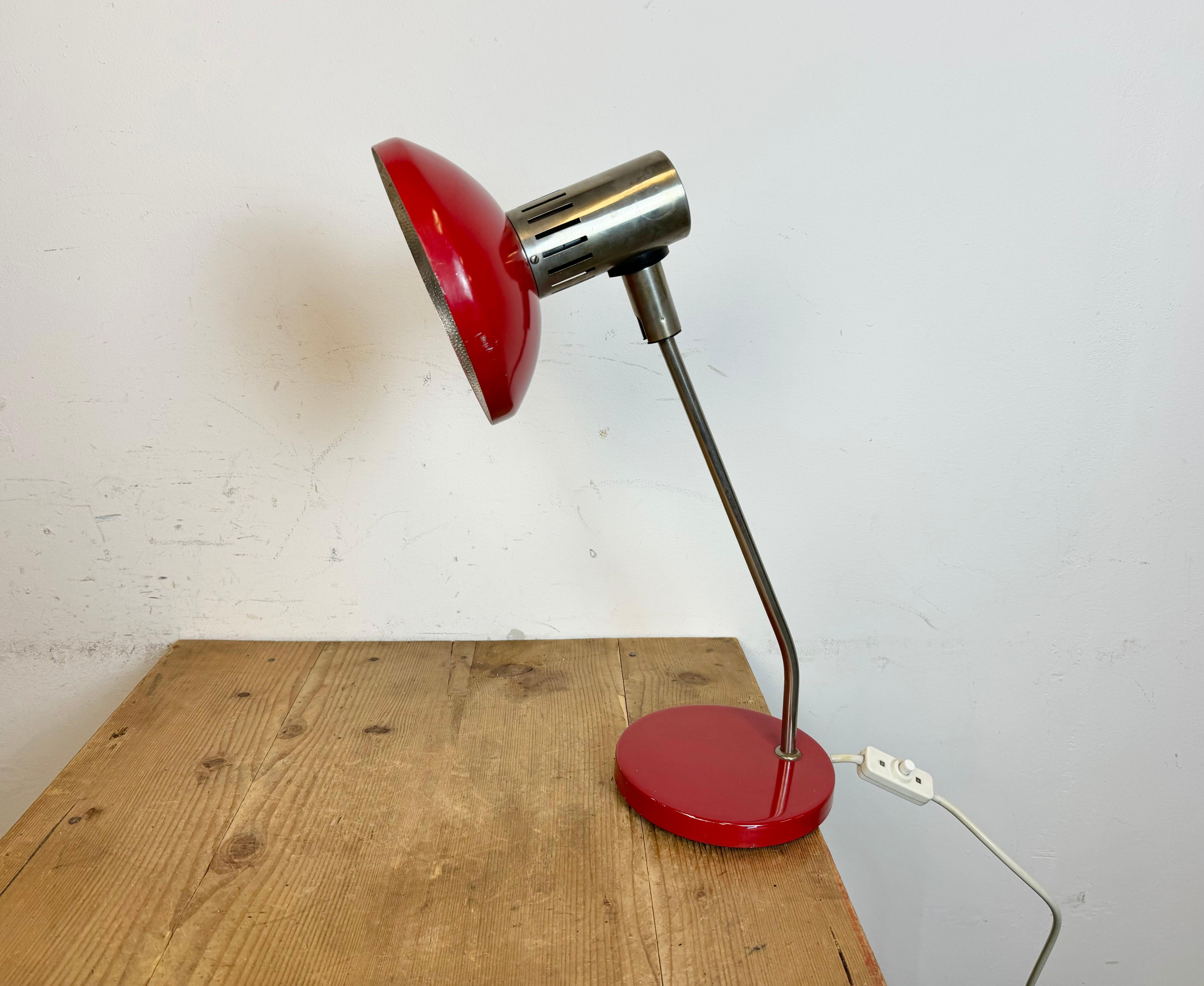 Aluminum Vintage Red East German Table Lamp from AKA Leuchten, 1970s For Sale