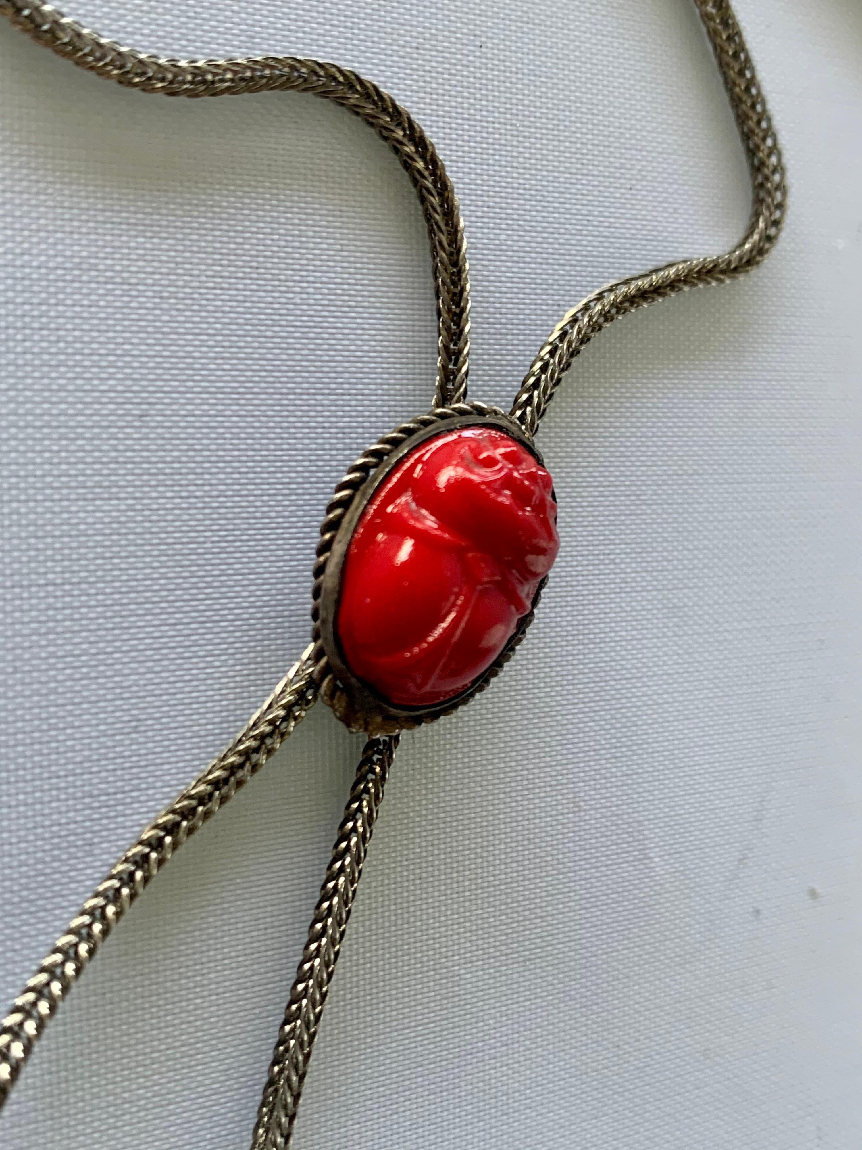 Vintage Red Egyptian Revival Czech Necklace  2