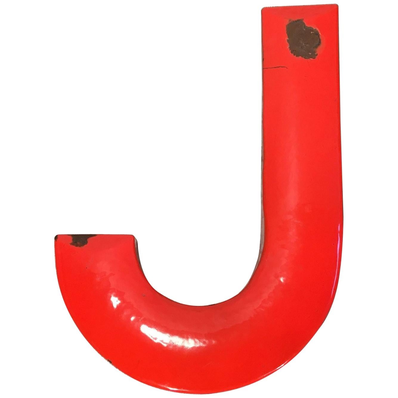 Vintage Red Enamel Letter J, 1930s