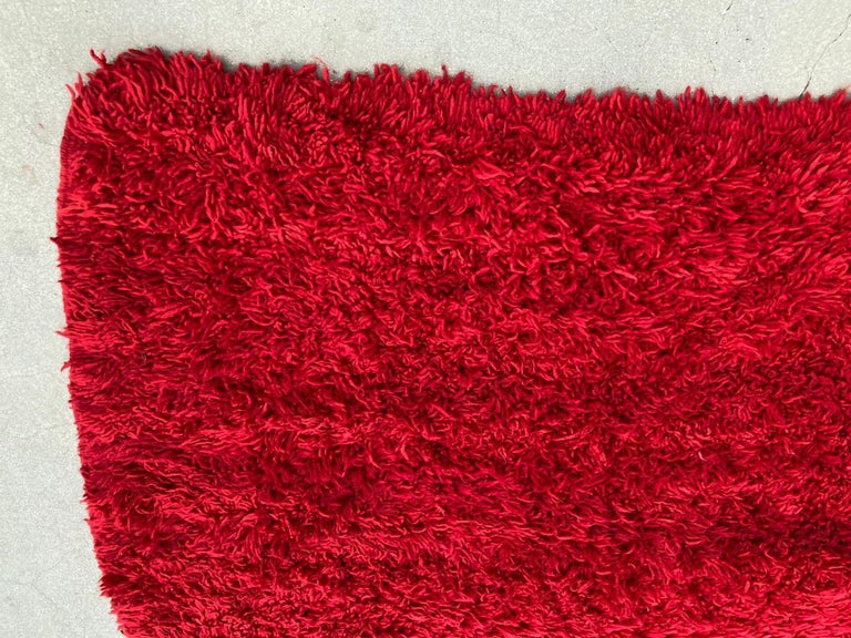Vintage Red Ethnic Moroccan Fluffy Rug Bed of Roses For Sale at 1stDibs