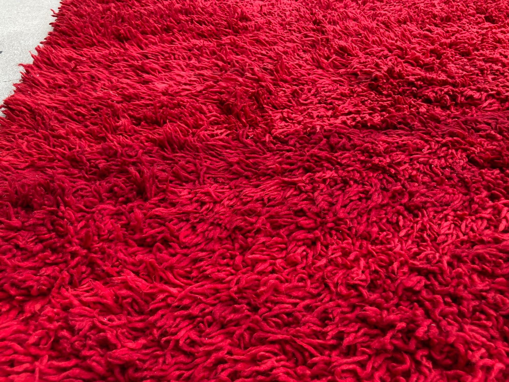 Vintage Red Ethnic Moroccan Fluffy Rug Bed of Roses For Sale 7