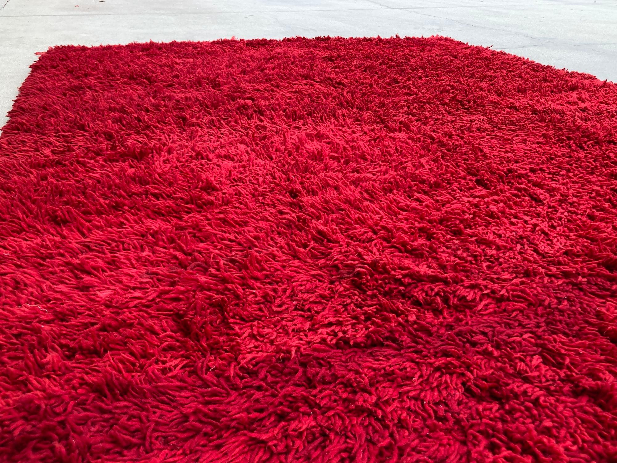 Vintage Red Ethnic Moroccan Fluffy Rug Bed of Roses For Sale 8