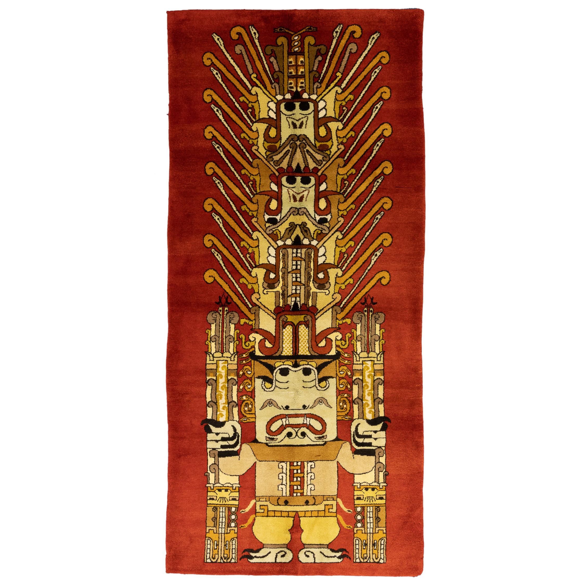 European Rug with Mayan Culture Design, 1950-1970