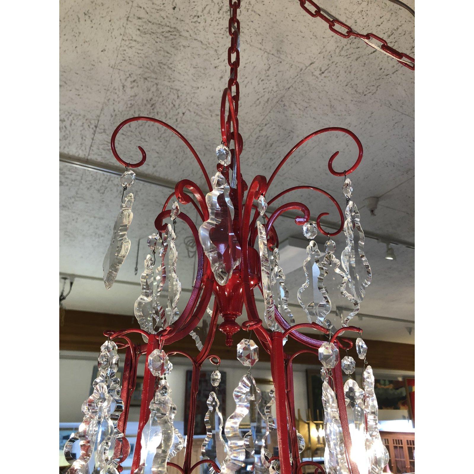 Vintage Red Finish Bronze and Crystal 6-Light Chandelier For Sale 1