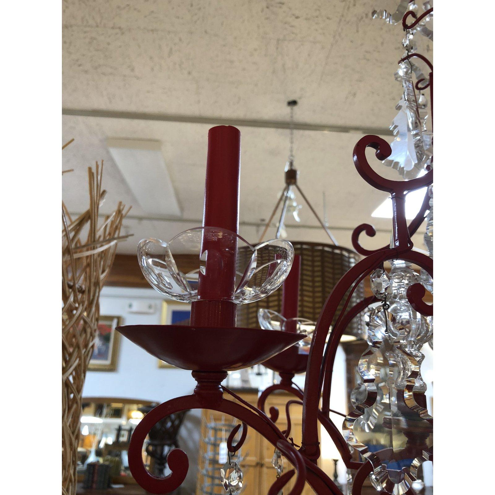 Vintage Red Finish Bronze and Crystal 6-Light Chandelier For Sale 2