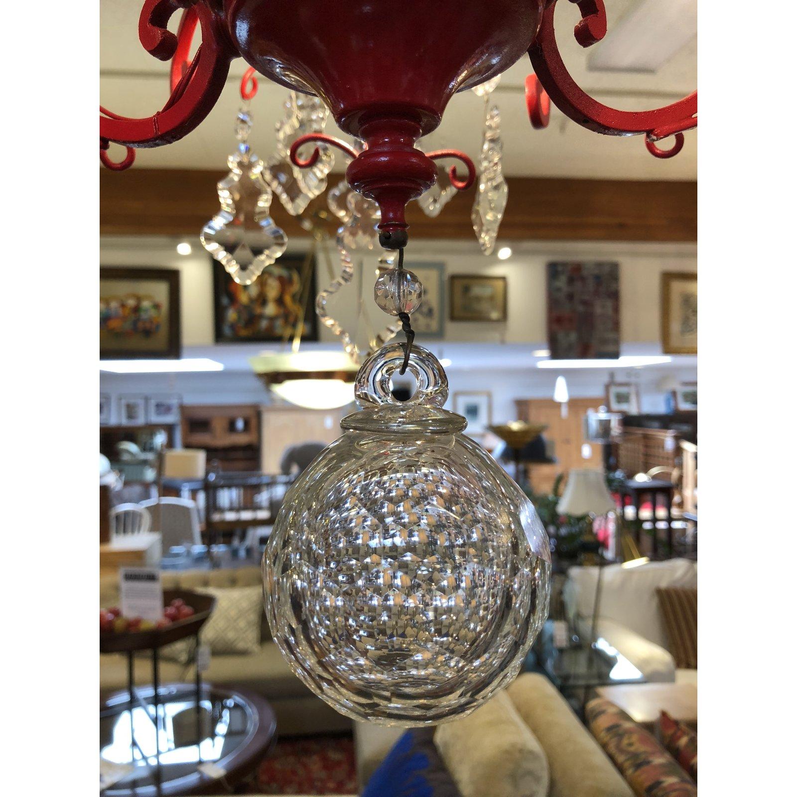 Vintage Red Finish Bronze and Crystal 6-Light Chandelier For Sale 3
