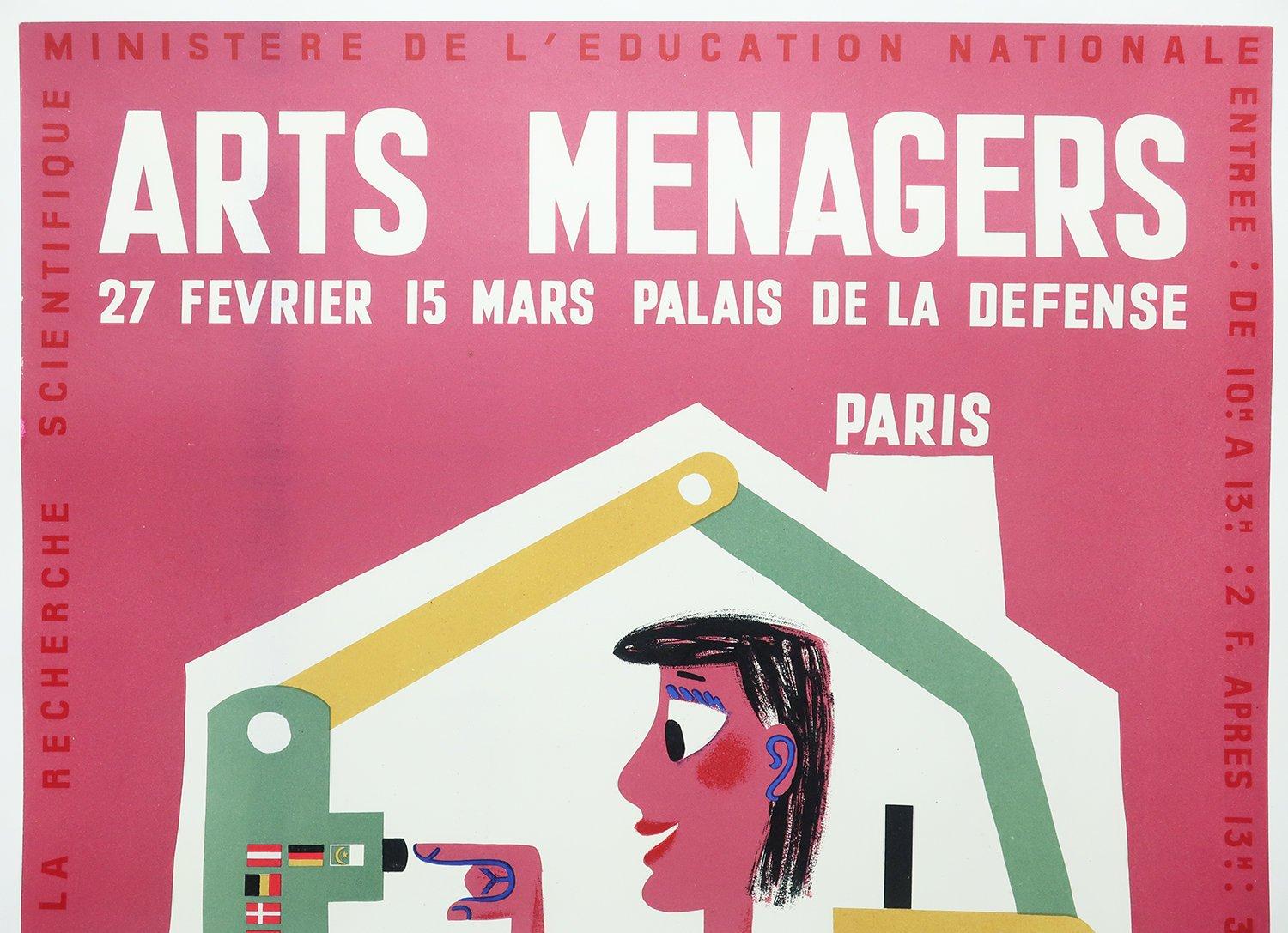 Mid-Century Modern Vintage Red French Art Menagers Poster