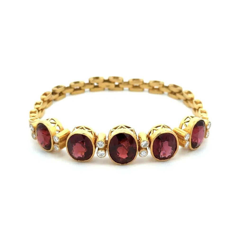 Pulsera vintage de oro con granate rojo y diamantes Corte mixto en venta