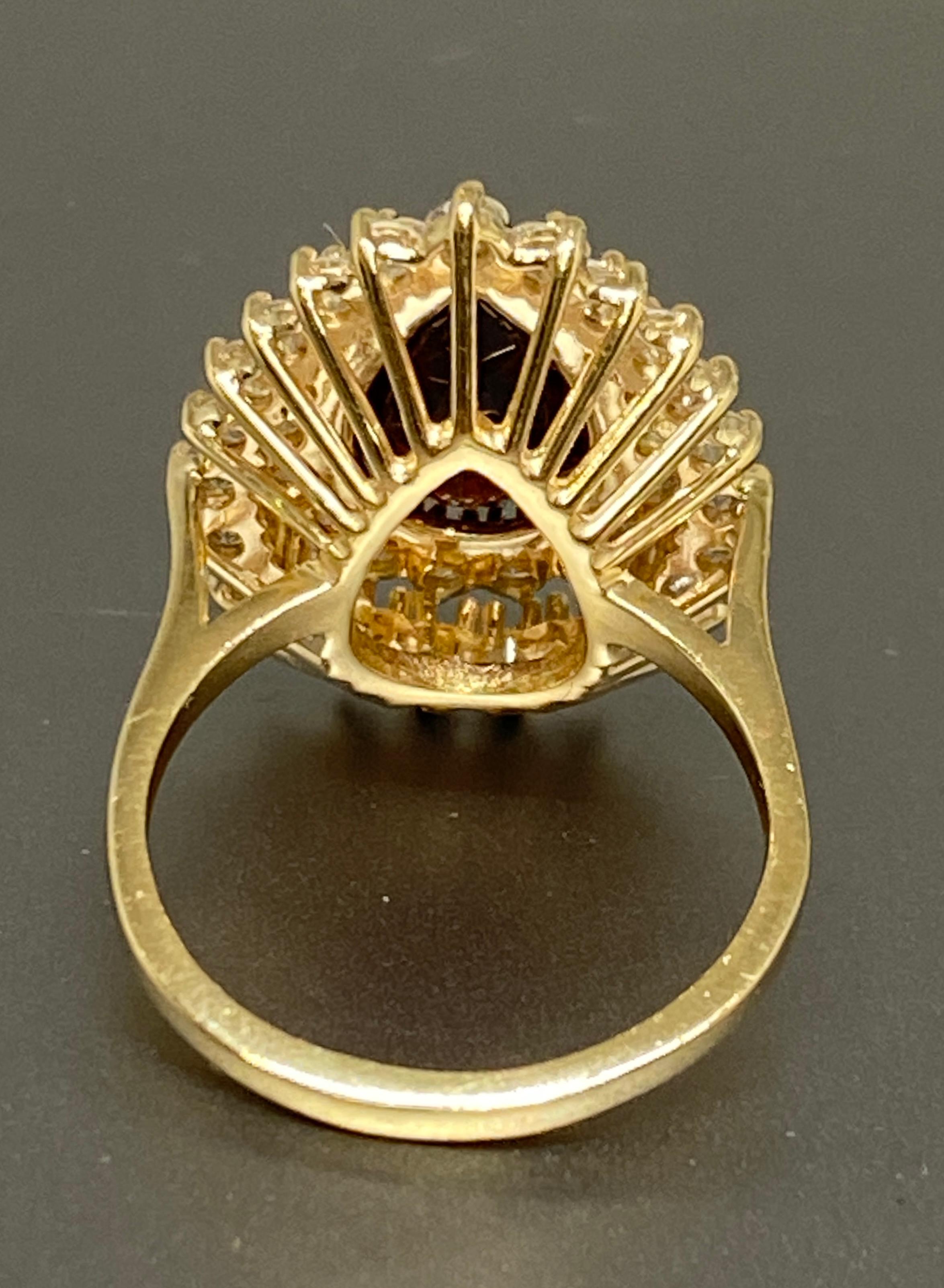 Vintage Red Garnet & Natural Diamond 14k Yellow Gold Double Halo Ballerina Ring 2