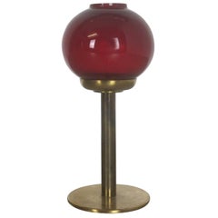 Vintage Red Glass and Brass Candleholder by Hans-Agne Jakobsson, Sweden, 1950s