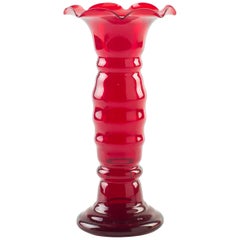 Vintage Red Glass Goblet Vase, Northern Europe, 1970
