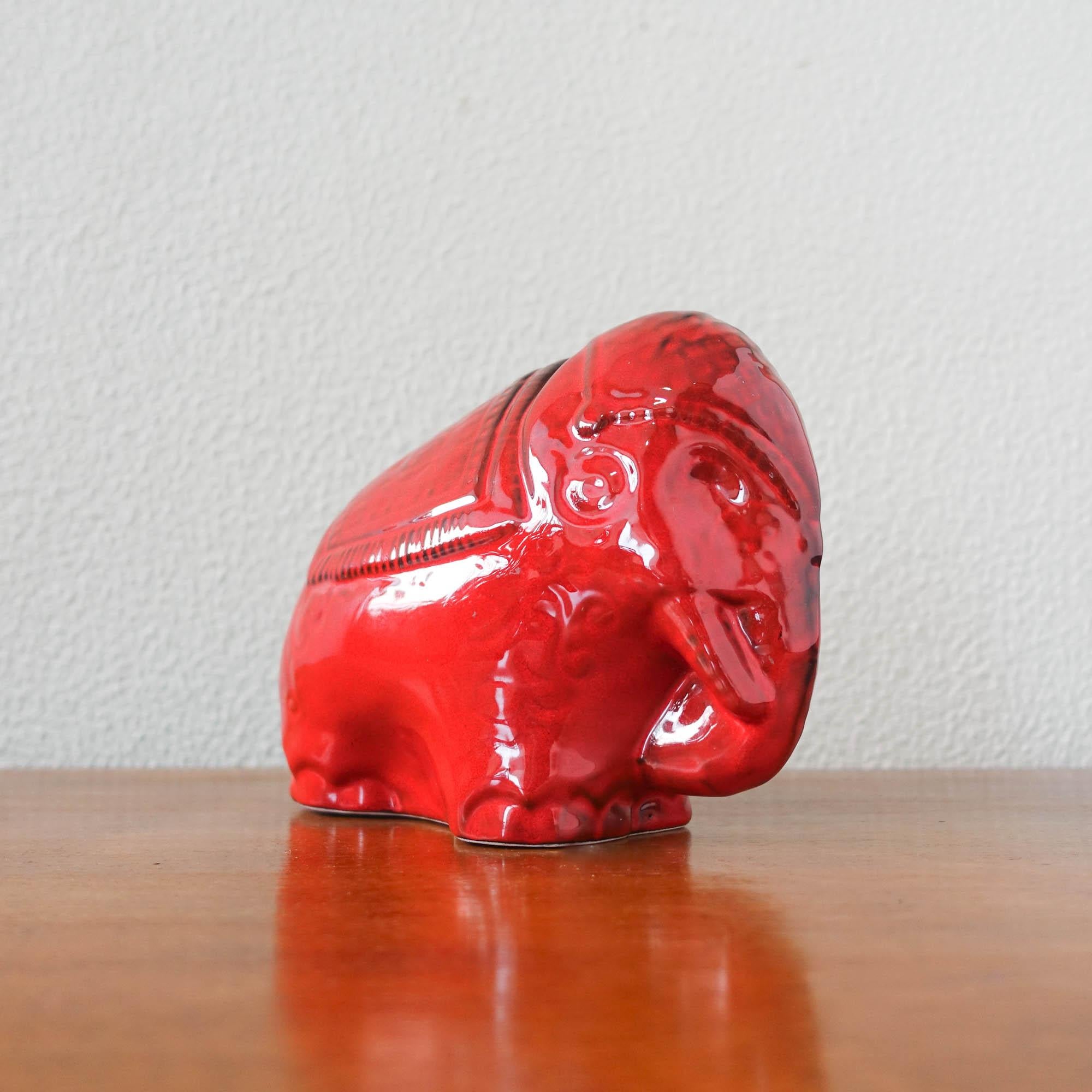 Mid-Century Modern Vintage Red Glaze Ceramic Elephant in Bitossi Style, 1970's For Sale