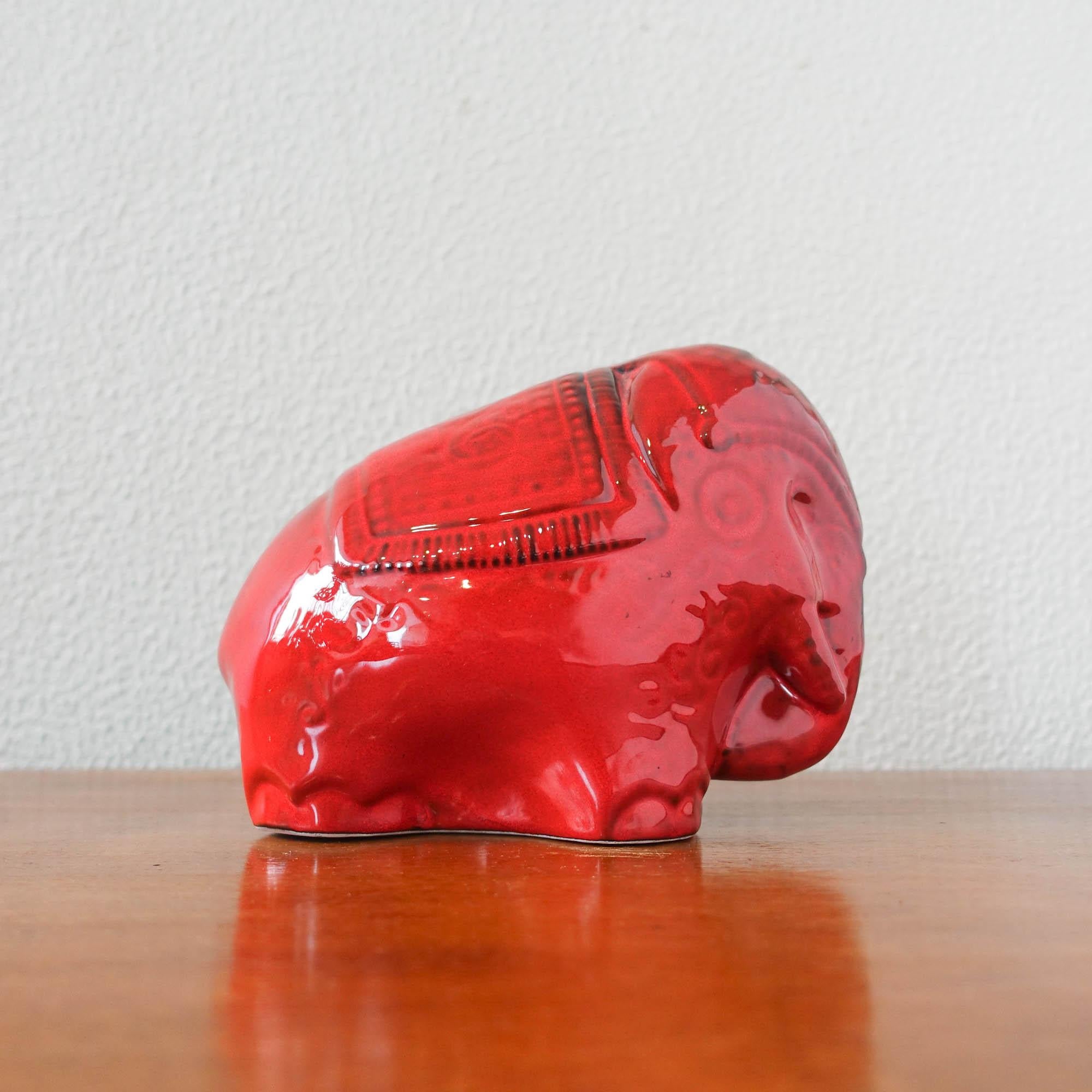 Italian Vintage Red Glaze Ceramic Elephant in Bitossi Style, 1970's For Sale