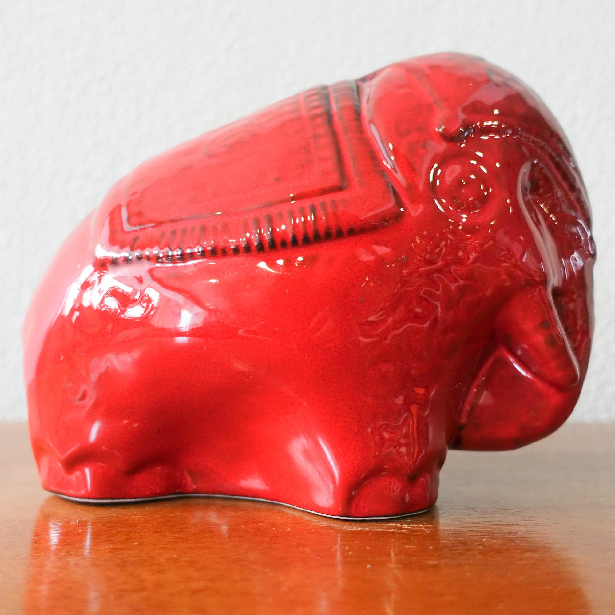 Late 20th Century Vintage Red Glaze Ceramic Elephant in Bitossi Style, 1970's For Sale