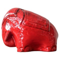 Vintage Elefant aus Keramik mit roter Glasur im Bitossi-Stil, 1970er Jahre