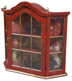 Vintage Red and Gold Distressed Wall Hanging Curio Cabinet Display Case Acorn