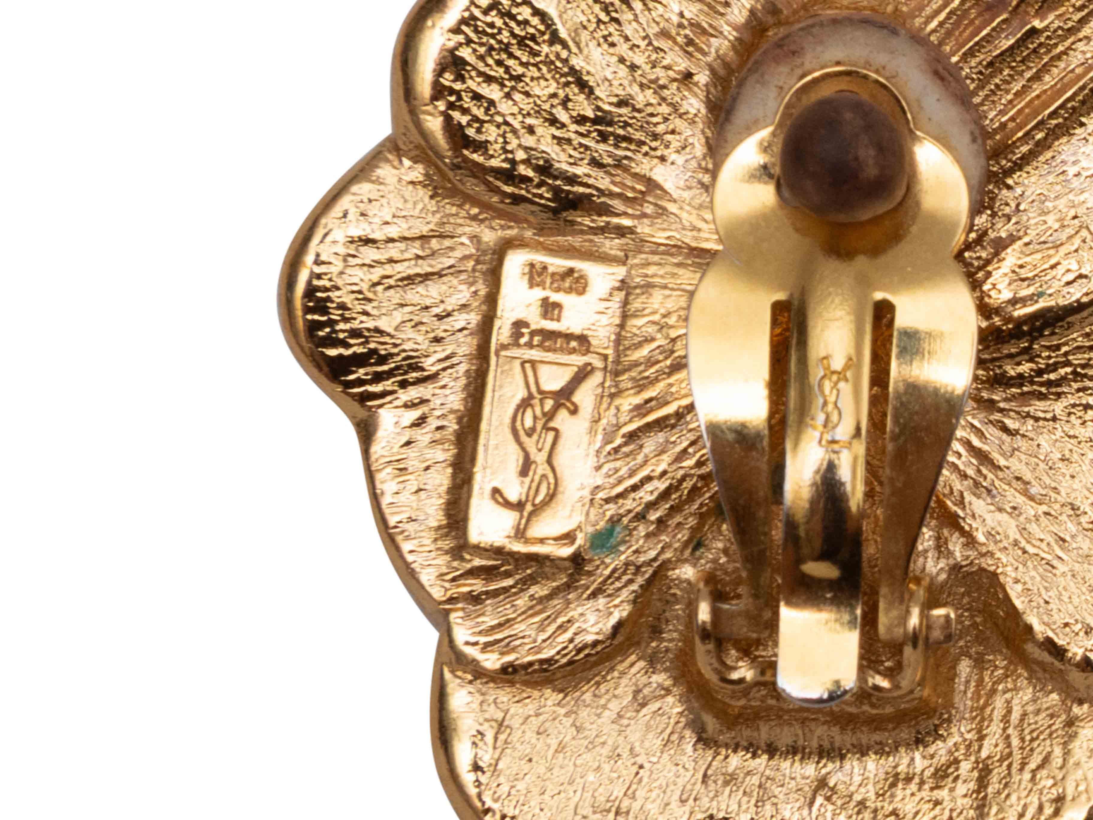 Donna Orecchini a clip floreali Yves Saint Laurent d'epoca, rossi e dorati in vendita