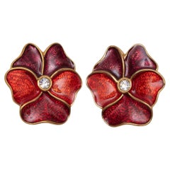 Vintage Red & Gold-Tone Yves Saint Laurent Floral Clip-On Earrings