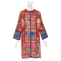 VINTAGE red gold Traditional Chinese motif embroidery brocade silk coat