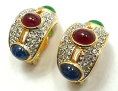 Vintage Red, Green, Blue Crystal Earrings