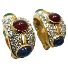 Vintage Red, Green, Blue Crystal Earrings