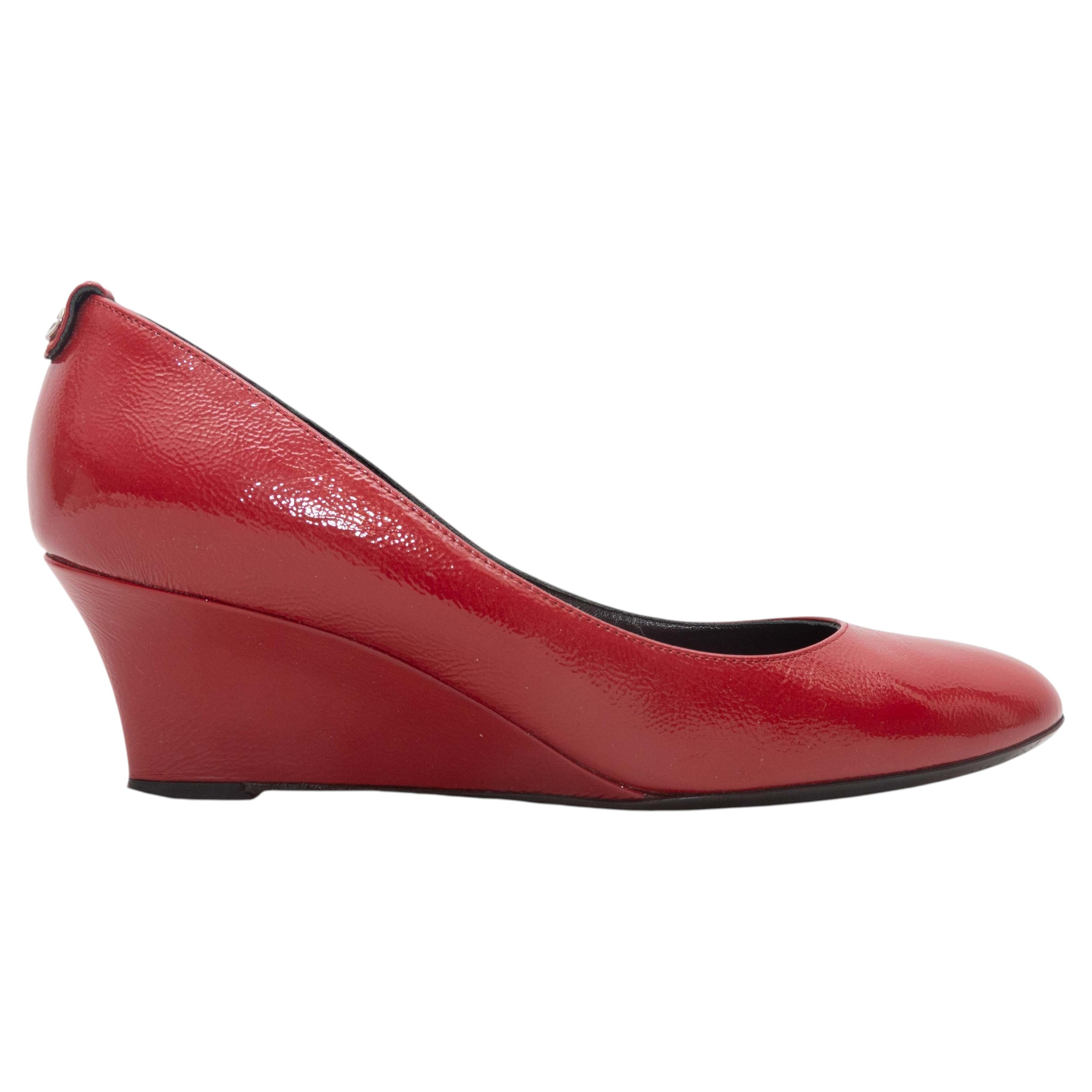 Vintage Red Gucci Patent Wedge Pumps