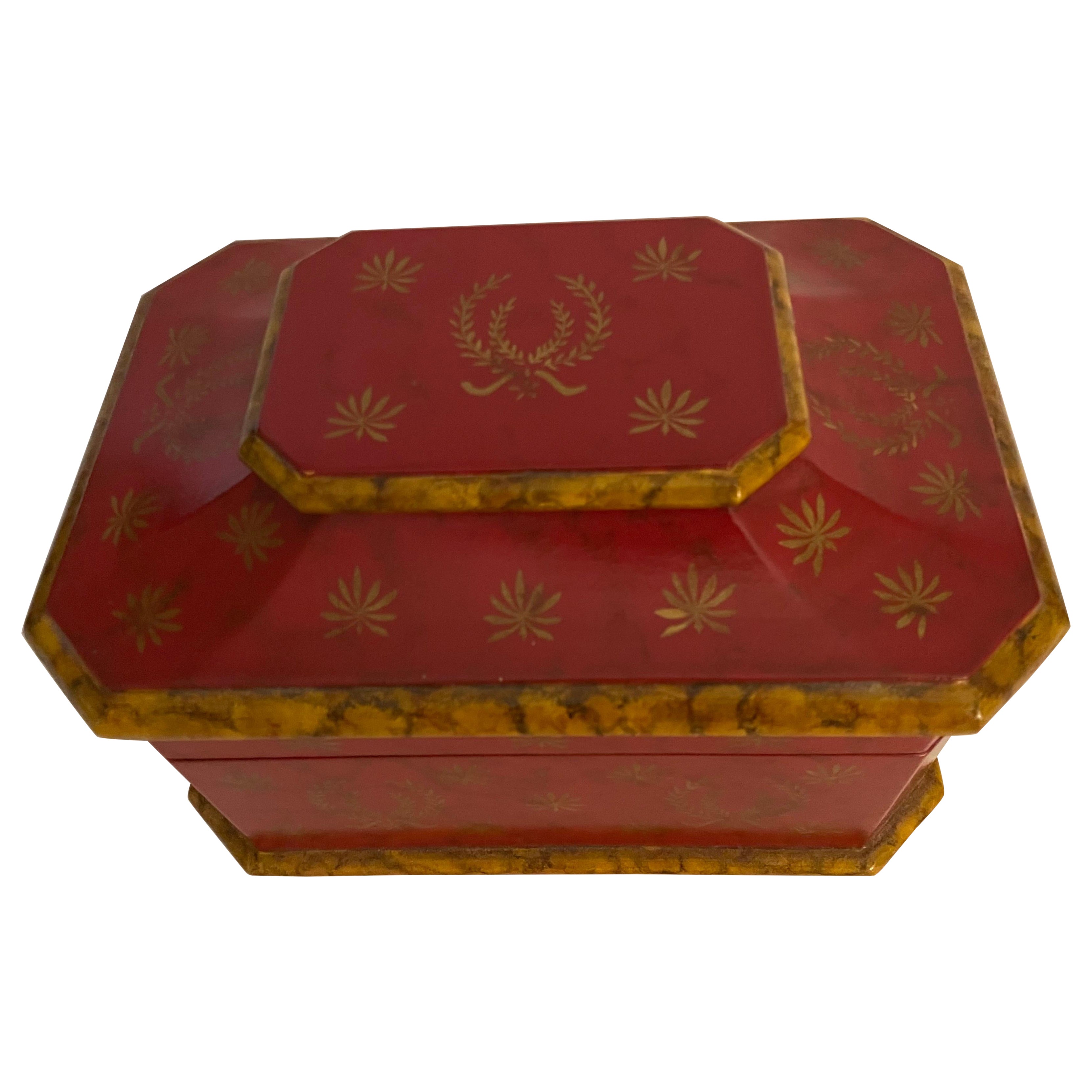 Vintage Red Hand Painted Chinoiserie Box