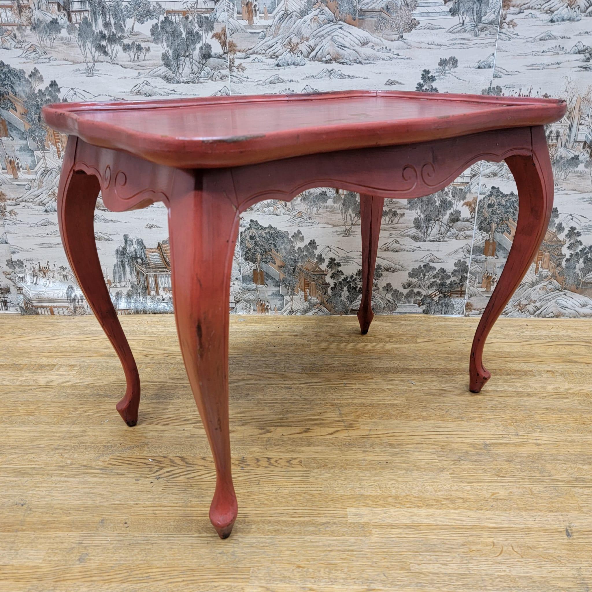Mission Vintage Red Hand Painted Oak Side Table For Sale