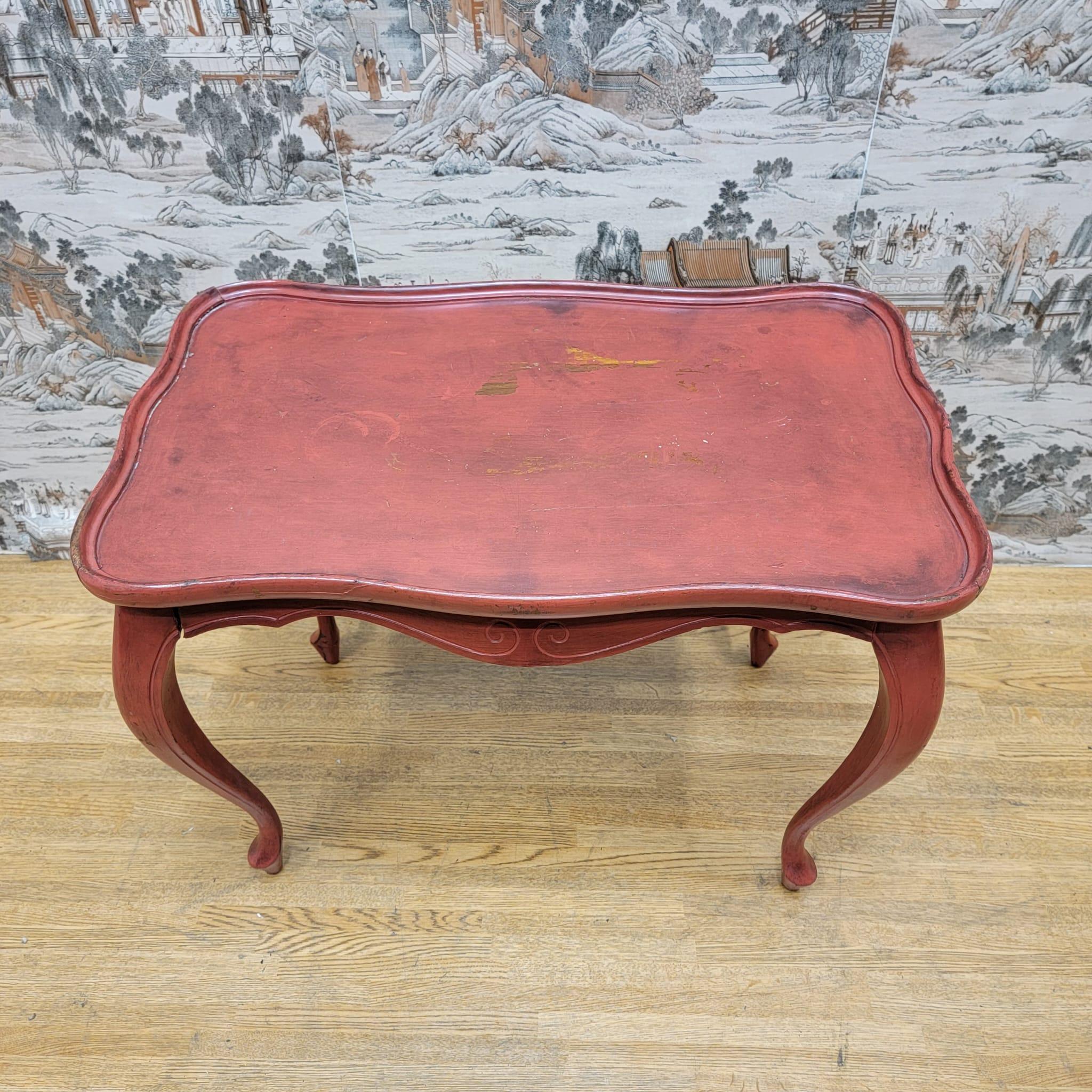 American Vintage Red Hand Painted Oak Side Table For Sale
