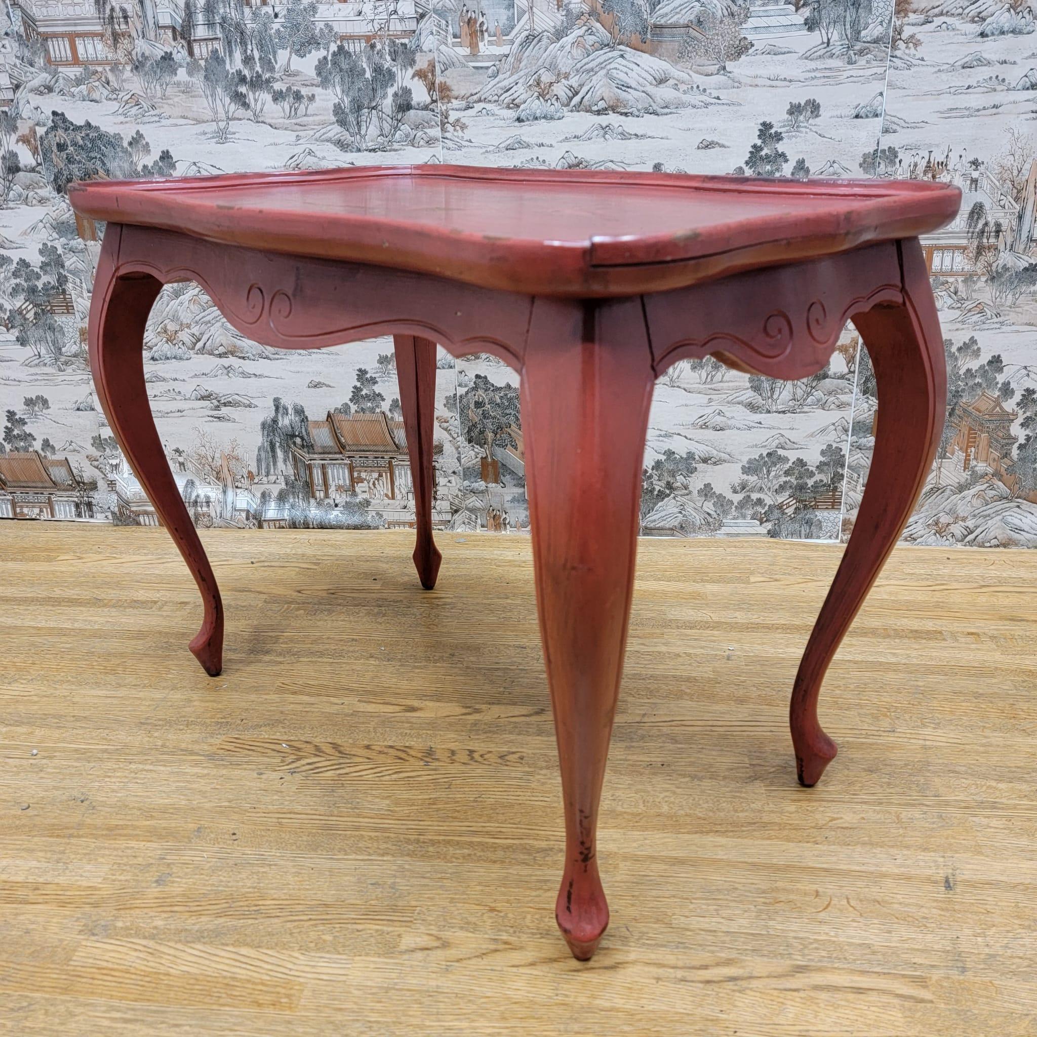 Vintage Red Hand Painted Oak Side Table In Good Condition For Sale In Chicago, IL