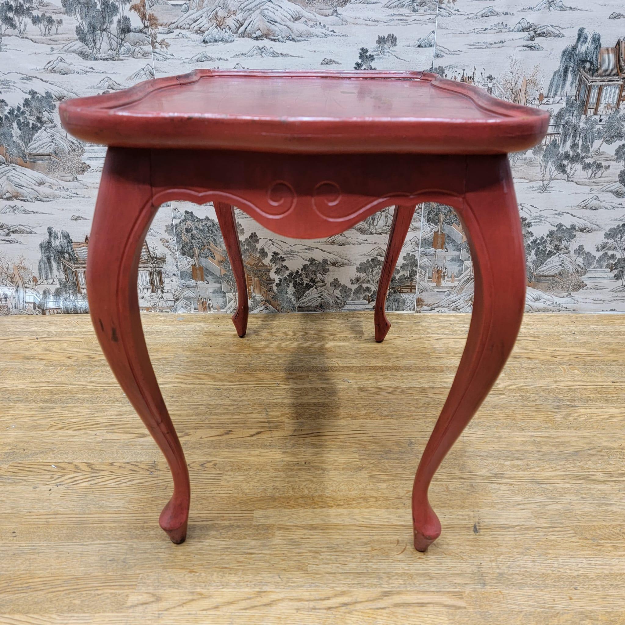 Late 20th Century Vintage Red Hand Painted Oak Side Table For Sale