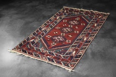 Vintage Hand-Woven Afghan Rug, Wool, Red & Turquoise, 1970s