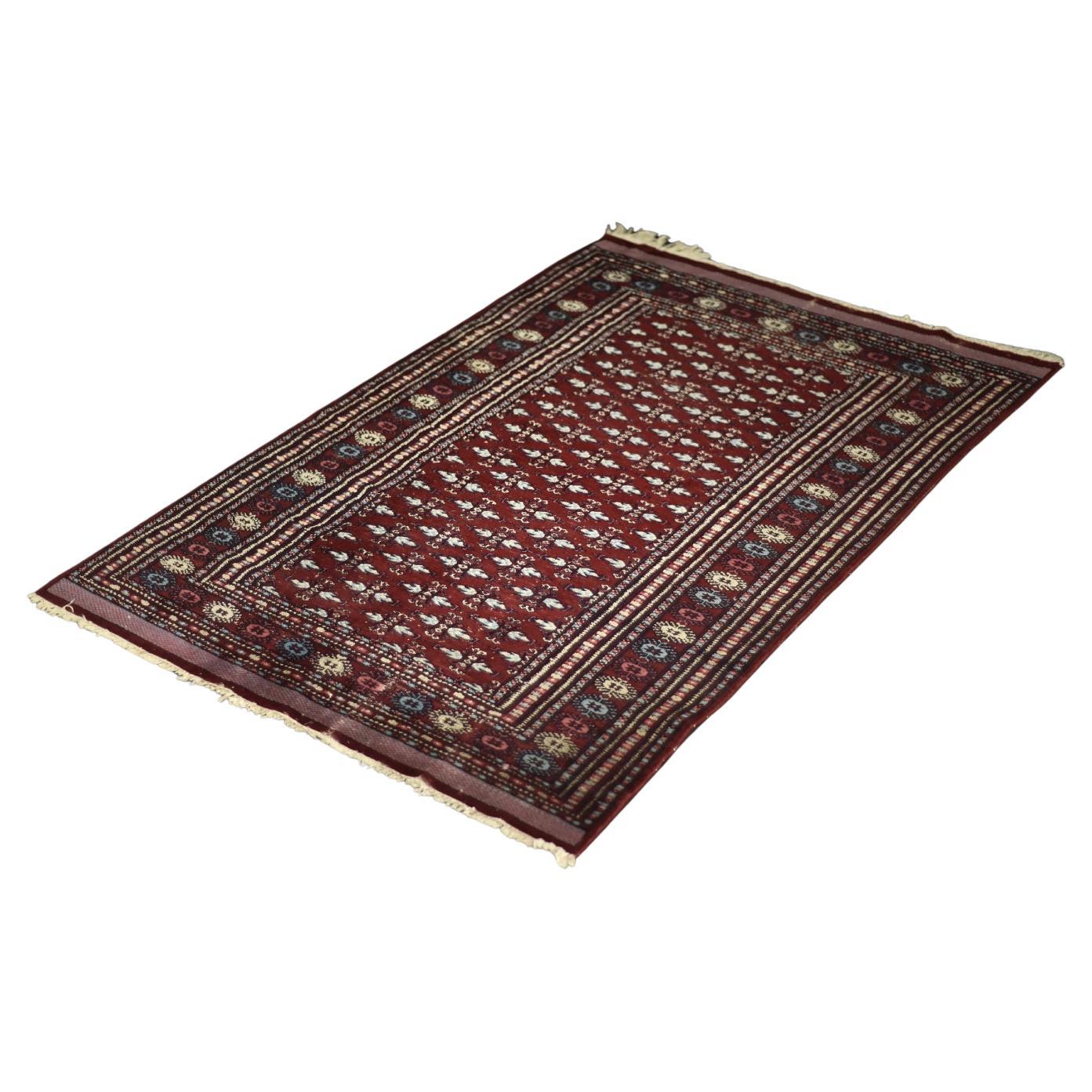 Vintage Red Hand-Woven Oriental Bokhara Rug, 1960s