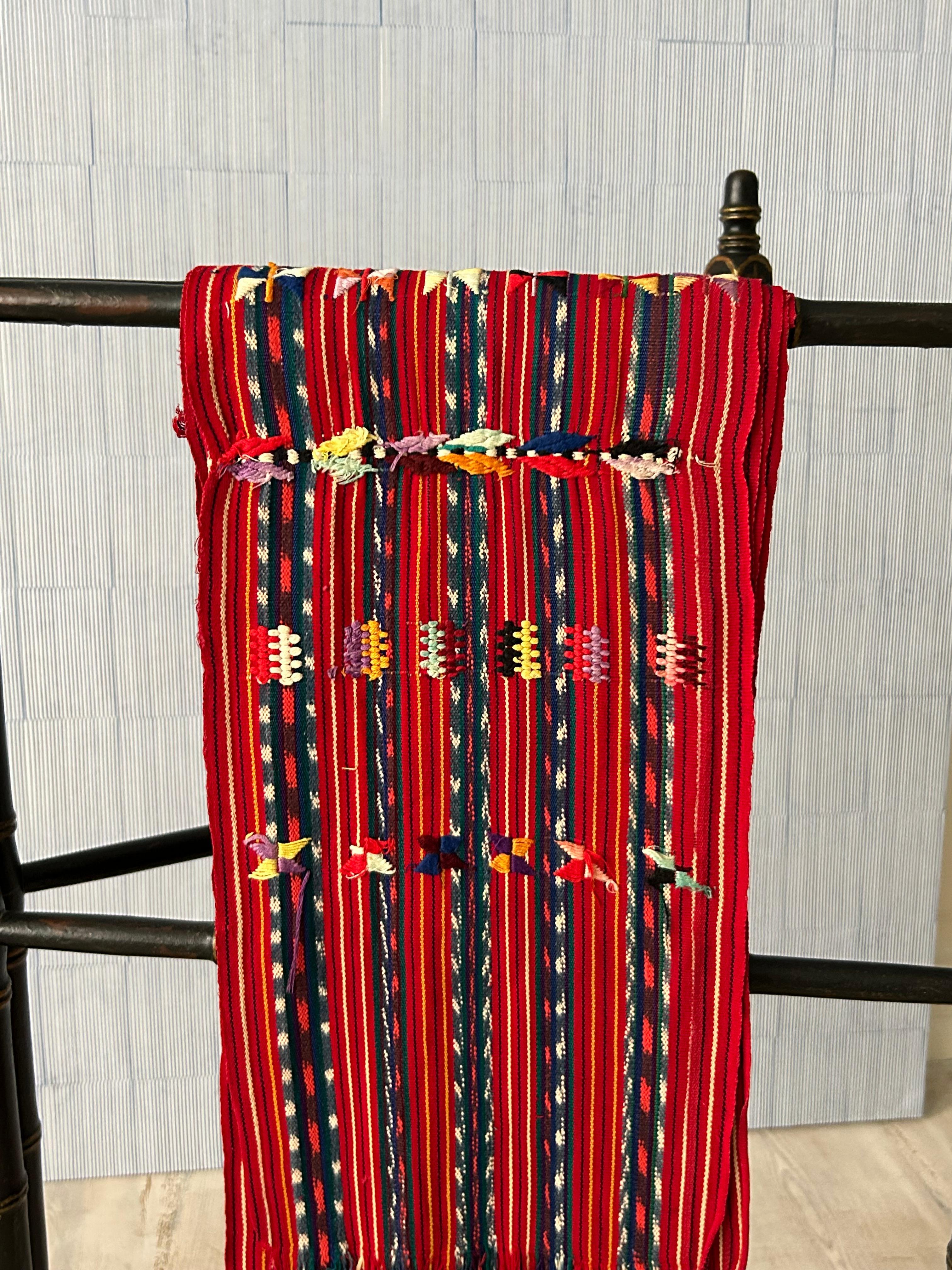 Hand-Crafted Vintage Red Handwoven Cotton Sash, Gutamala, 20th Century For Sale