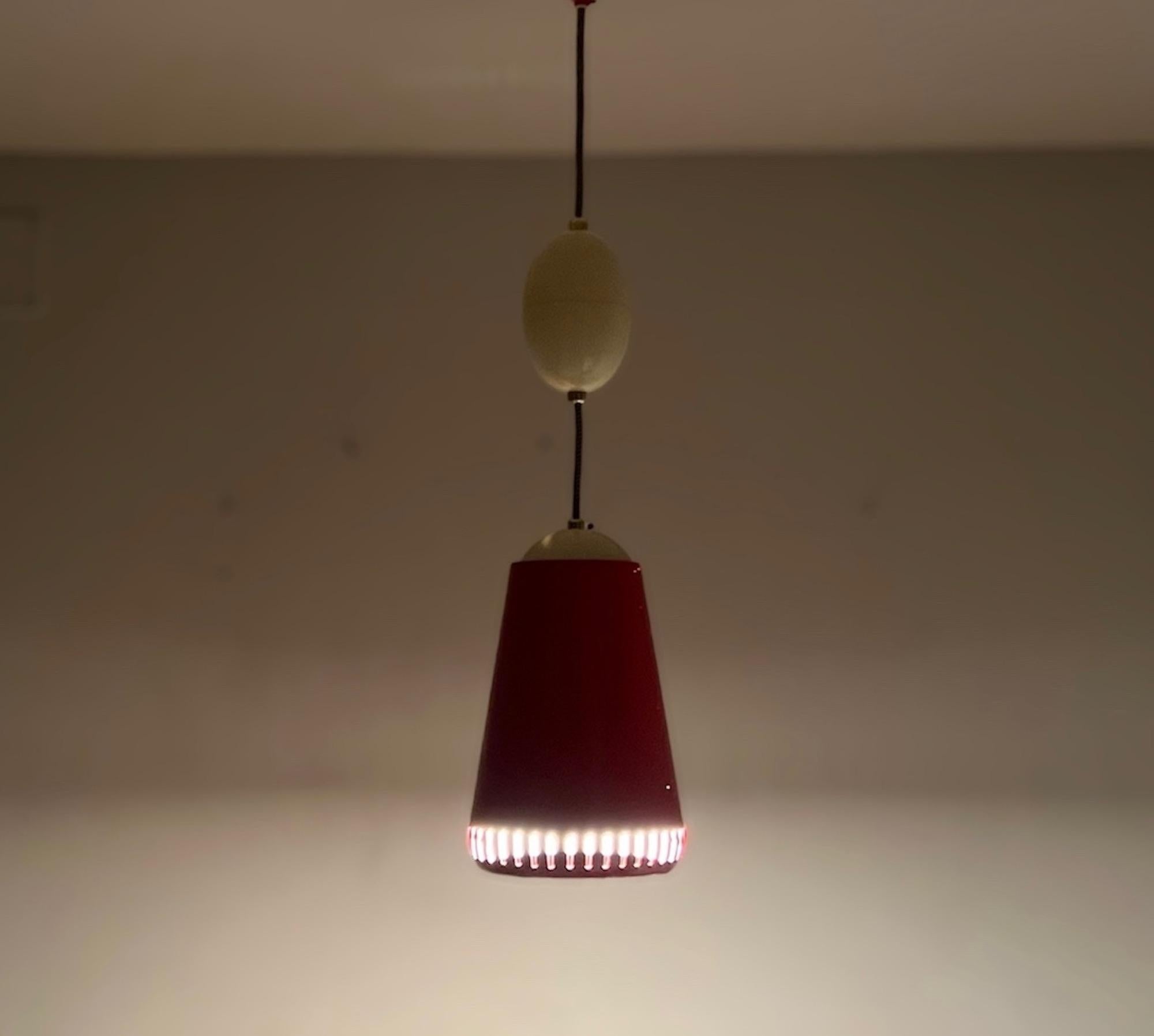 Vintage Red Hanging Lamp with Switch from Stilnovo, 1960s For Sale 3