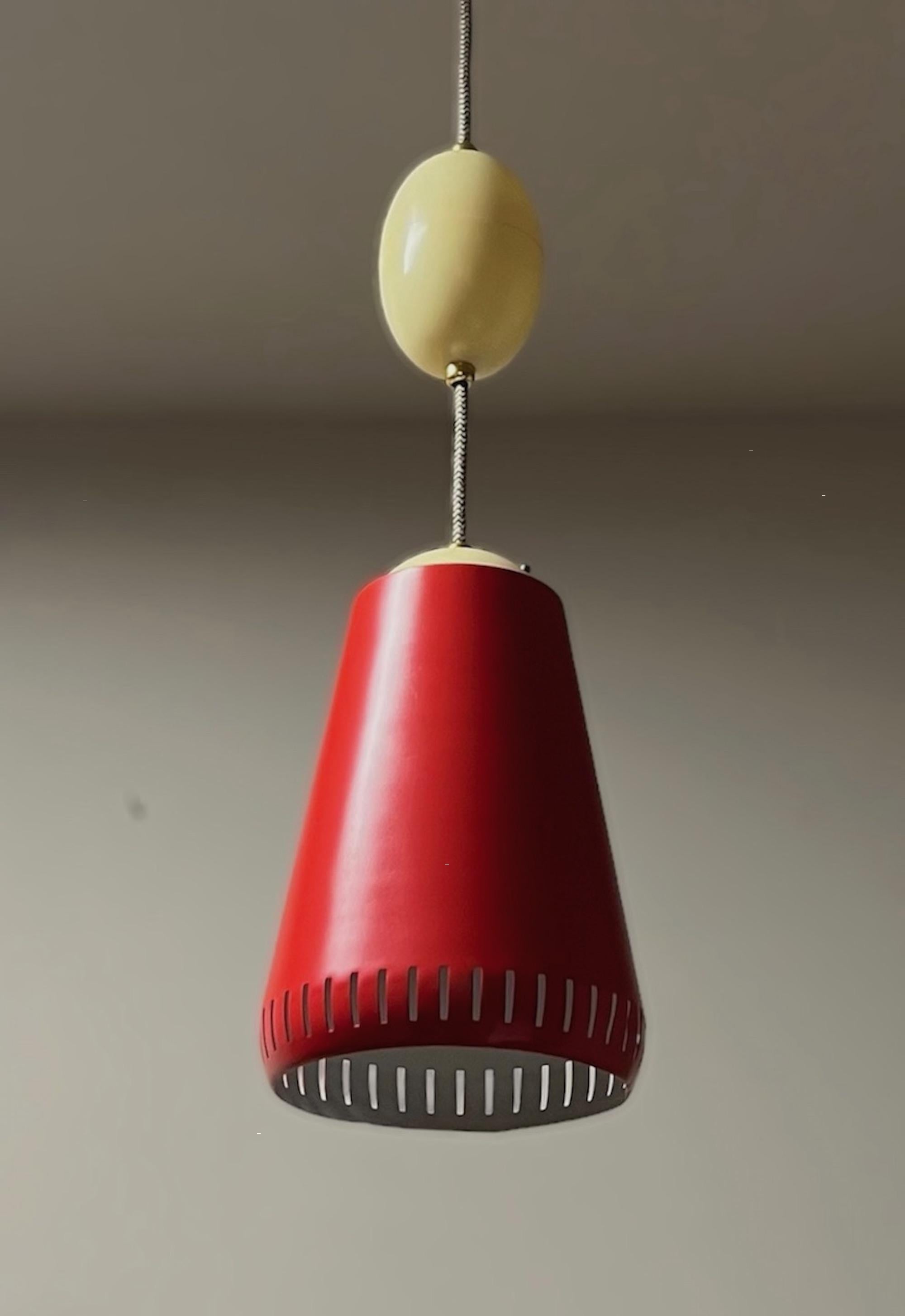 Italian Vintage Red Hanging Lamp with Switch from Stilnovo, 1960s For Sale