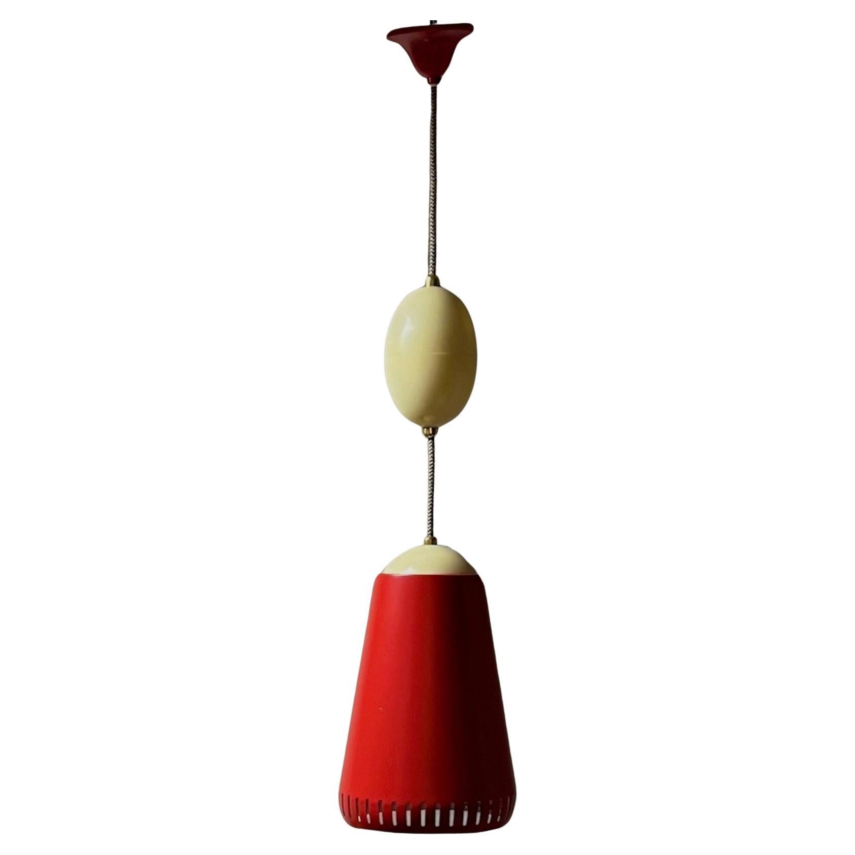 Lampe suspendue rouge avec interrupteur de Stilnovo, années 1960