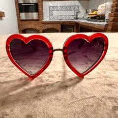 Vintage Red Heart-Shaped Sunglasses with Bold Red Frame by Linda Farrow